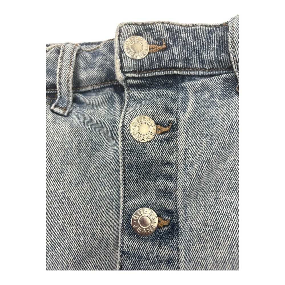 GUESS Button Front Denim Mini Skirt Frayed Hem Sz US XL - Picture 7 of 7